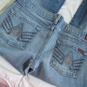 7 For All Mankind Light Blue Studded Back Pocket Bootcut Jeans